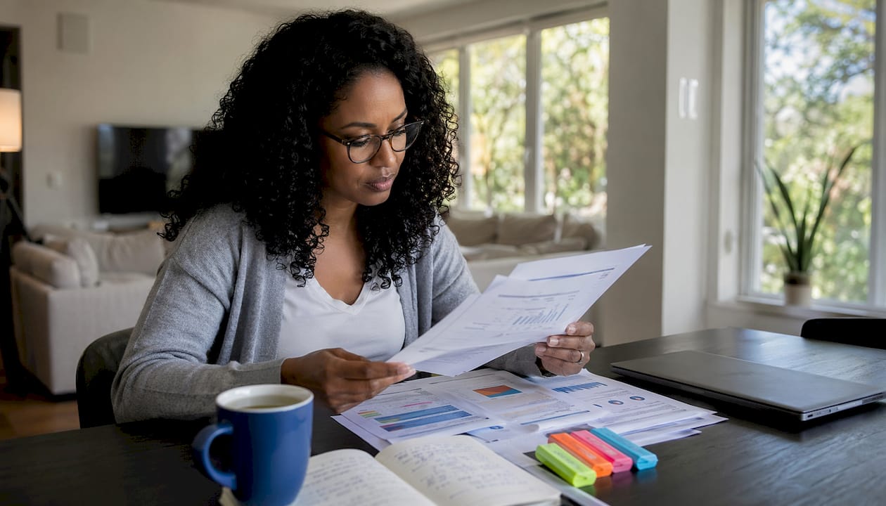 Woman reviewing virtual assistant salary reports